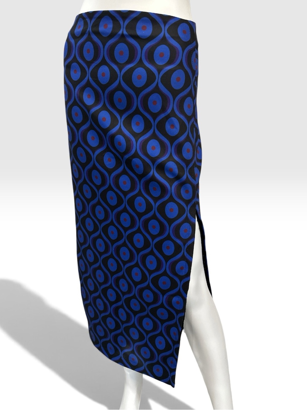 Retro Mod Geometric Print Maxi Skirt with‎ Side Slit - Small